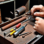 **

Close-up of a child dismantling an old, rusty battery with basic tools. The background should be a dimly lit garage or shed, emphasizing curiosity and the (slightly dangerous) exploration of how things work. Emphasize oxidation/reduction colors in the materials.

**