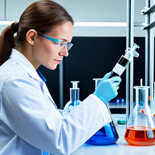 Home 18 A professional female organic chemist, fully clothed in a clean lab coat and safety glasses, meticulously working on a sophisticated experiment in a high-tech laboratory. The scene blends traditional and modern elements: classic glass flasks and beakers with subtly glowing, colorful chemical solutions are in the foreground, representing the art of synthesis. In the background, advanced automated synthesis robots and equipment are visible, with digital displays showing complex molecular structures and reaction progress. The setting is bright, clean, and features professional studio lighting. Perfect anatomy, correct proportions, natural pose, well-formed hands, proper finger count, natural body proportions. Professional photography, high detail, intricate glassware, precise robotic arms, sharp focus, vibrant colors, scientific illustration quality. Safe for work, appropriate content, fully clothed, professional, modest, family-friendly.