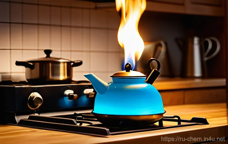 알킨 알켄 알케인 - The Unseen Comfort of Alkanes**

A cozy, warmly lit kitchen scene. A modern gas stove burner emits a...