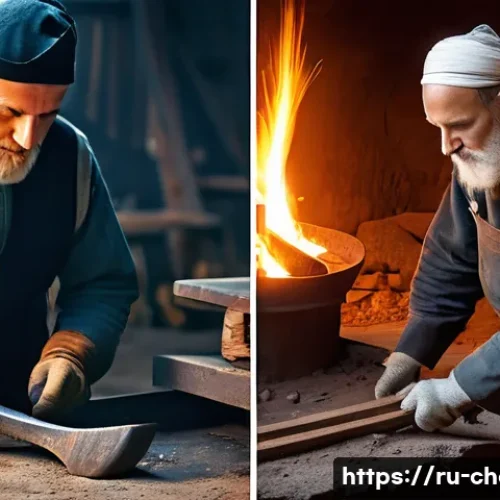 기초 무기화학 - **The Evolution of Materials: From Ancient Craft to Modern Marvels**
    A split image composition, ...