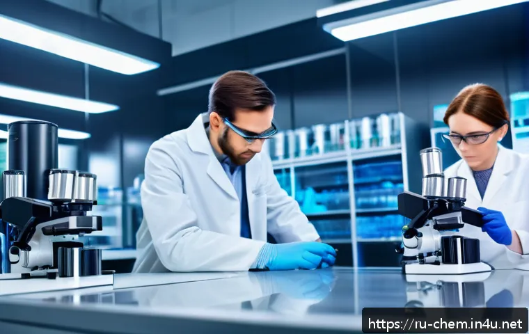 화학 연구 동향 - A futuristic laboratory scene showcasing researchers working with advanced carbon nanomaterials like...