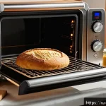 Home 23 화학적 사고와 논리 - A cozy modern kitchen scene showing a person baking bread in an electric oven, carefully monitoring ...