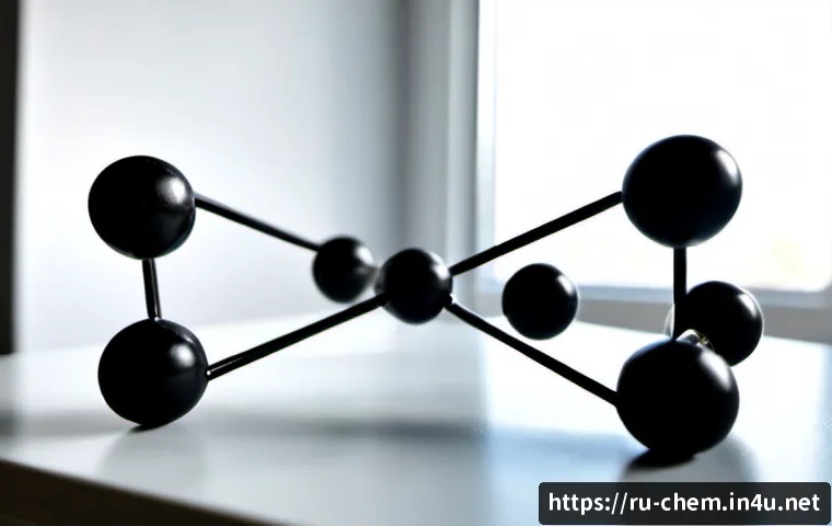 탄소화합물 구조 - Photorealistic close-up of a clean molecular model showing carbon atoms connected in a tetrahedral o...