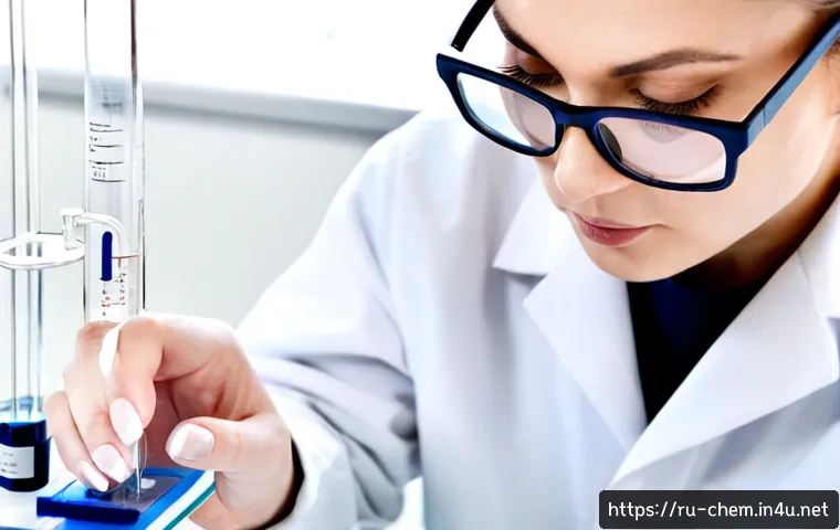 Home 17 화학 분석 기법 - Photorealistic analytical chemistry laboratory scene, close-up of a scientist in a clean white lab c...